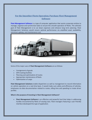 For the Smoother Fleets Operation; Purchase Fleet Management Software