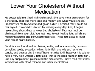 Lower Your Cholesterol Without Medication