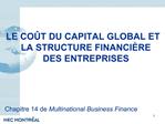 LE CO T DU CAPITAL GLOBAL ET LA STRUCTURE FINANCI RE DES ENTREPRISES Chapitre 14 de Multinational Business Finance