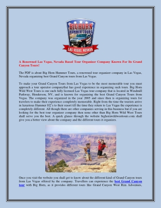 A Renowned Las Vegas, Nevada Based Tour Organizer Company Known For Its Grand Canyon Tours!
