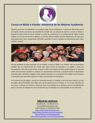 Cursos en Malta eIrlanda –Asistencia de las Mejores Academias
