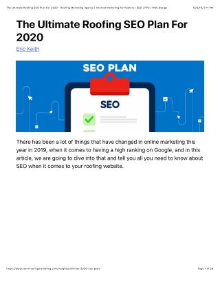 The Ultimate Roofing SEO Plan For 2020 - Roofing Marketing Agency | Internet Marketing for Roofers | SEO | PPC | Web Des