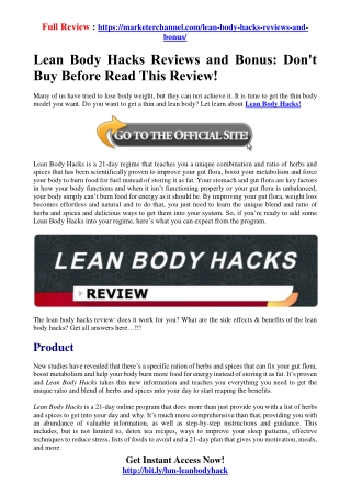 Lean Body Hacks Review: Don't Buy Before Read This Review!