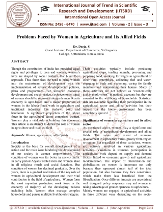 Problems Faced by Women in Agriculture and Its Allied Fields