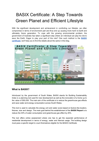 BASIX Certificate: A Step Towards Green Planet and Efficient Lifestyle