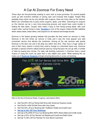 A Car At Zoomcar For Every Need