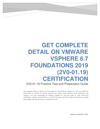 Get Complete Detail on 2V0-01.19 VMware vSphere 6.7 Foundations 2019 Certification