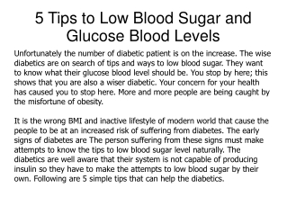 5 Tips to Low Blood Sugar and Glucose Blood Levels