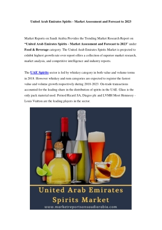 United Arab Emirates Spirits Market: Industry Trends, Opportunity and Forecast Till 2023