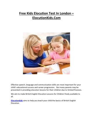 Free Kids Elocution Test In London – ElocutionKids.Com