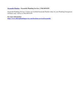 Oceanside Plumber - Oceanside Plumbing Services | (760) 849-8159