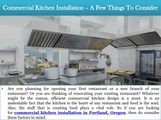 Commercial Kitchen Installation – A Few Things To Consider