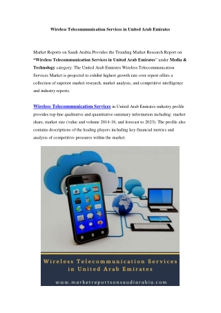 United Arab Emirates Wireless Telecommunication Services Market: Growth, Opportunity and Forecast Till 2023