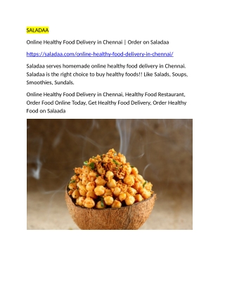 Online Healthy Food Delivery in Chennai | Order on Saladaa