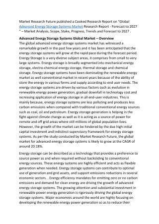 Advanced Energy Storage Systems Market: 2019 Global Industry Size, Share, Trends, Growth Application, Emerging Demand An