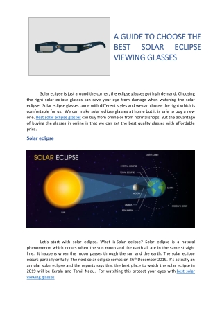 A GUIDE TO CHOOSE THE BEST SOLAR ECLIPSE VIEWING GLASSES