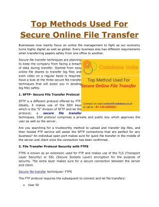 Top Methods Used For Secure Online File Transfer