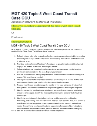 MGT 420 Topic 5 West Coast Transit Case GCU