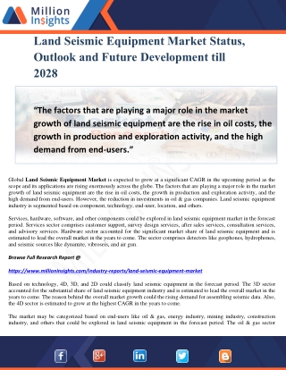 Land Seismic Equipment Market Status, Outlook and Future Development till 2028