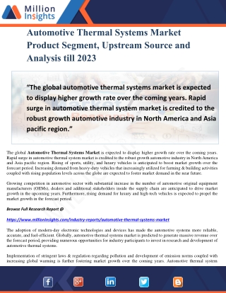 Automotive Thermal Systems Market Product Segment, Upstream Source and Analysis till 2023