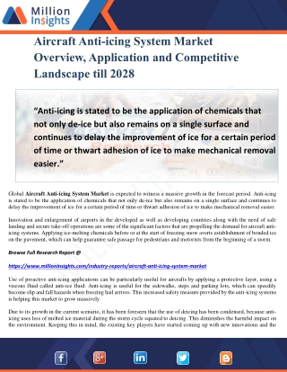 Aircraft Anti-icing System Market Overview, Application and Competitive Landscape till 2028