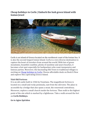 Cheap holidays to Corfu | Embark the lush green Island with Ionian Jewel