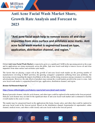 Anti Acne Facial Wash Market Share, Growth Rate Analysis and Forecast to 2023