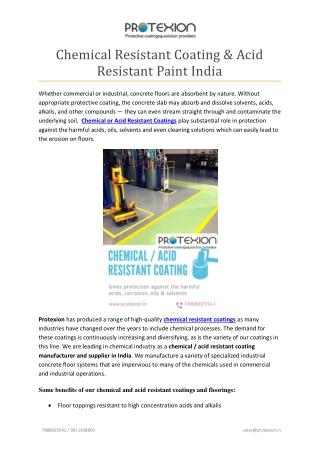 Chemical Resistant Coating & Acid Resistant Paint India