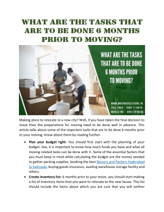 What are the tasks that are to be done 6 months prior to moving?