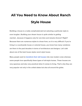 All You Need to Know About Ranch Style House