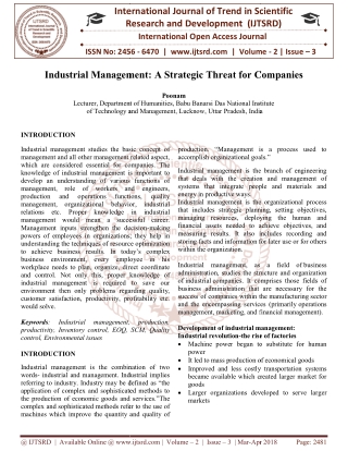 Industrial Management A Strategic Threat for Companies