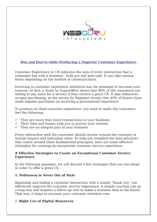 Dos and Don’ts while Producing a Superior Customer Experience