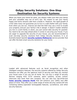 OzSpy Security Solutions: One-Stop Destination for Security Systems