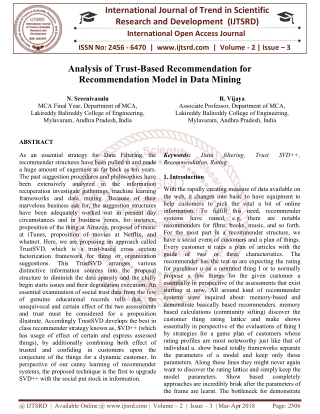 Analysis of Trust Based Recommendation for Recommendation Model in Data Mining