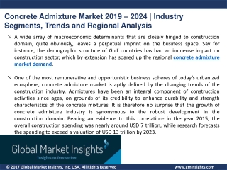 Concrete Admixture Market 2019 – 2024 Segmentation and Competitive Landscape