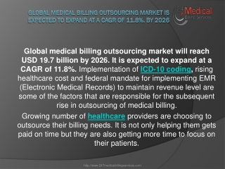 Global Medical Billing Outsourcing Market is expected to expand at a CAGR of 11.8%. by 2026