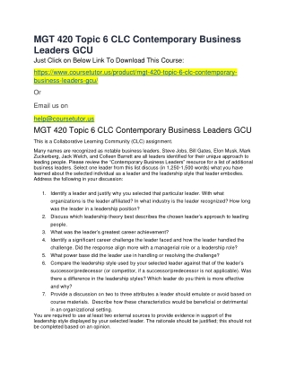 MGT 420 Topic 6 CLC Contemporary Business Leaders GCU