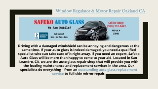 Window Regulator & Motor Repair Oakland CA