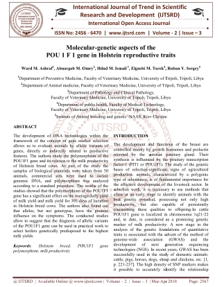 Molecular genetic aspects of the POU 1 F 1 gene in Holstein reproductive traits