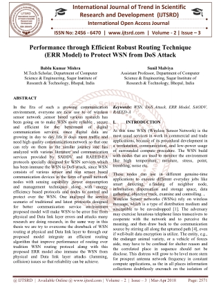 Performance through Efficient Robust Routing Technique ERR Model to Protect WSN from DoS Attack
