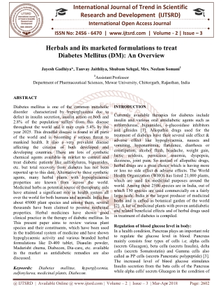 Herbals and its marketed formulations to treat Diabetes Mellitus DM An Overview