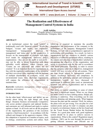 The Realization and Effectiveness of Management Control Systems in India