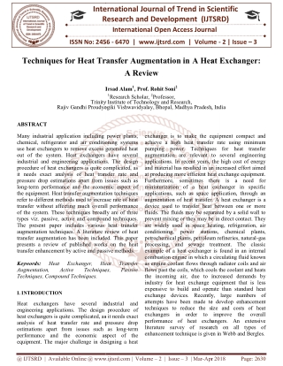 Techniques for Heat Transfer Augmentation in A Heat Exchanger A Review