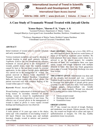 A Case Study of Traumatic Wound Treated with Jatyadi Ghrita