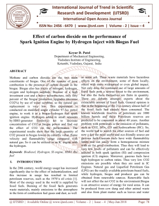 Effect of carbon dioxide on the performance of Spark Ignition Engine by Hydrogen Inject with Biogas Fuel