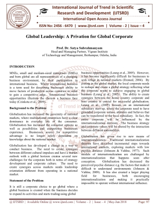 Global Leadership A Privation for Global Corporate