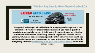 Window Regulator & Motor Repair Oakland CA