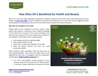 How Olive Oil is Beneficial for Health and Beauty