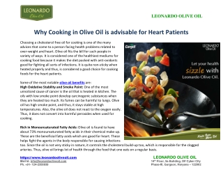 Why Cooking in Olive Oil is advisable for Heart Patients