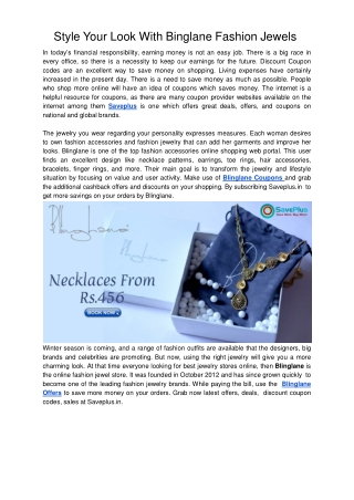 Style Your Look With Binglane Fashion Jewels